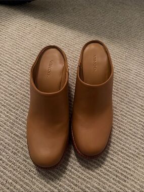 Vince Cognac Leather Slip-On Mule Clogs